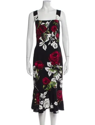 Pre-owned Dolce & Gabbana Floral Print Midi Length Dress In Black