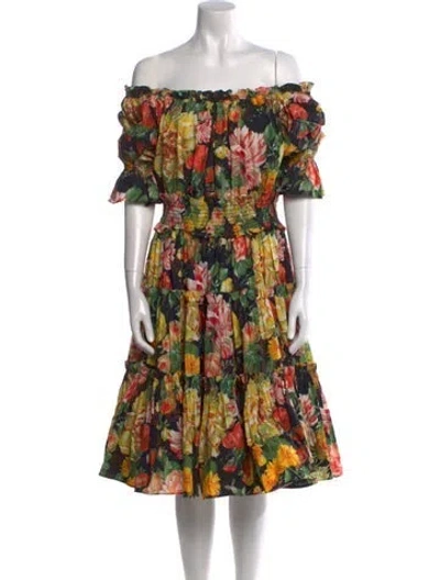 Pre-owned Dolce & Gabbana Floral Print Midi Length Dress In Black