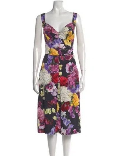 Pre-owned Dolce & Gabbana Floral Print Midi Length Dress In Black