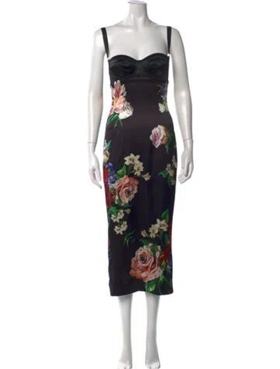 Pre-owned Dolce & Gabbana Floral Print Midi Length Dress In Black