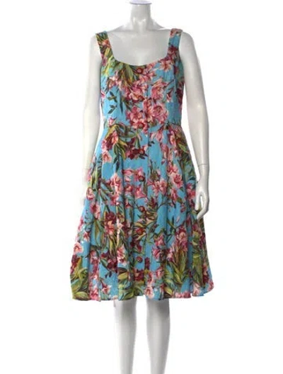 Pre-owned Dolce & Gabbana Floral Print Midi Length Dress In Blue