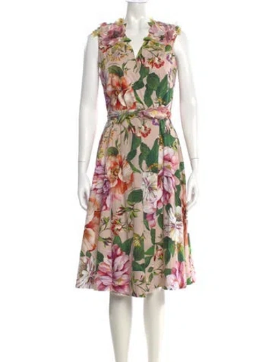 Pre-owned Dolce & Gabbana Floral Print Midi Length Dress In Blue
