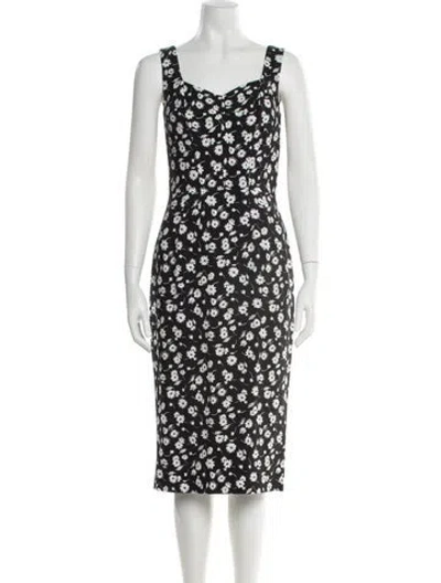 Pre-owned Dolce & Gabbana Floral Print Midi Length Dress In Blue