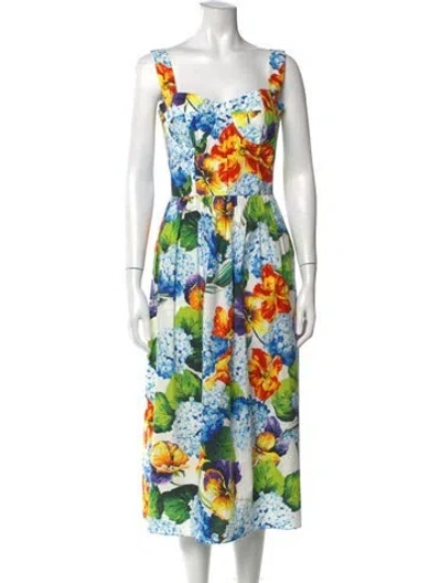 Pre-owned Dolce & Gabbana Floral Print Midi Length Dress In Blue