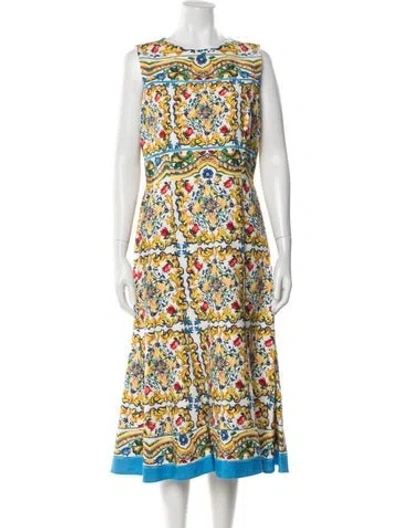 Pre-owned Dolce & Gabbana Floral Print Midi Length Dress In Blue