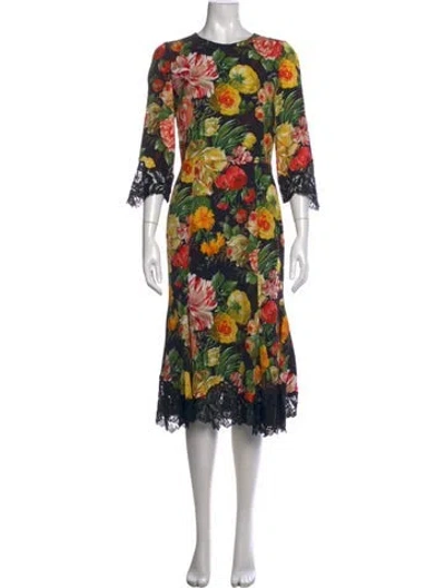 Pre-owned Dolce & Gabbana Floral Print Midi Length Dress In Blue