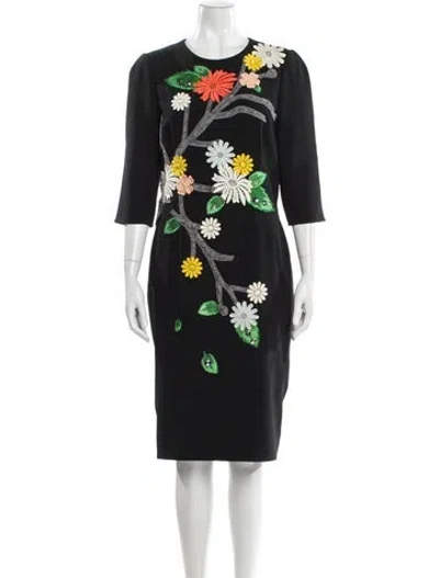 Pre-owned Dolce & Gabbana Floral Print Midi Length Dress In Gray