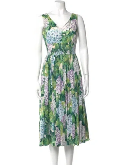 Pre-owned Dolce & Gabbana Floral Print Midi Length Dress In Green