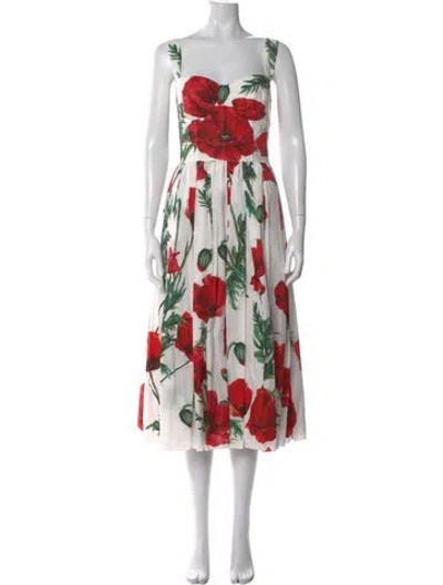 Pre-owned Dolce & Gabbana Floral Print Midi Length Dress In Neutral