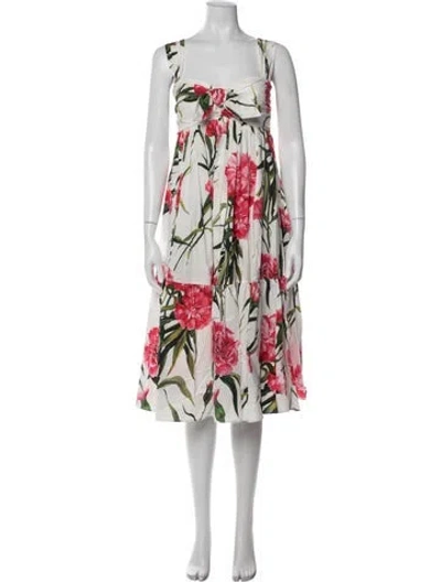 Pre-owned Dolce & Gabbana Floral Print Midi Length Dress In Neutral