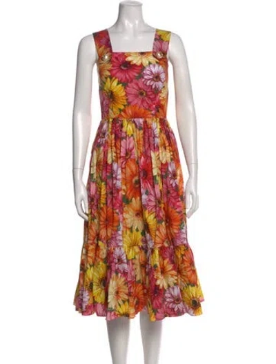 Pre-owned Dolce & Gabbana Floral Print Midi Length Dress In Orange