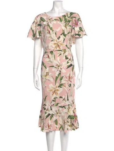 Pre-owned Dolce & Gabbana Floral Print Midi Length Dress In Pink