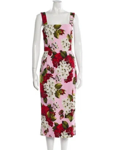 Pre-owned Dolce & Gabbana Floral Print Midi Length Dress In Pink