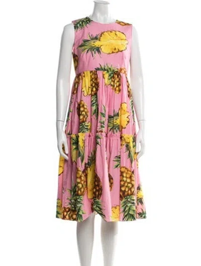 Pre-owned Dolce & Gabbana Floral Print Midi Length Dress In Pink