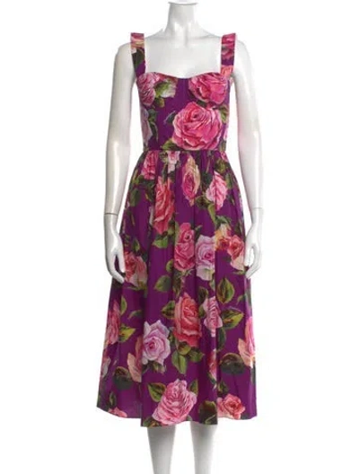 Pre-owned Dolce & Gabbana Floral Print Midi Length Dress In Purple
