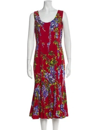 Pre-owned Dolce & Gabbana Floral Print Midi Length Dress In Red