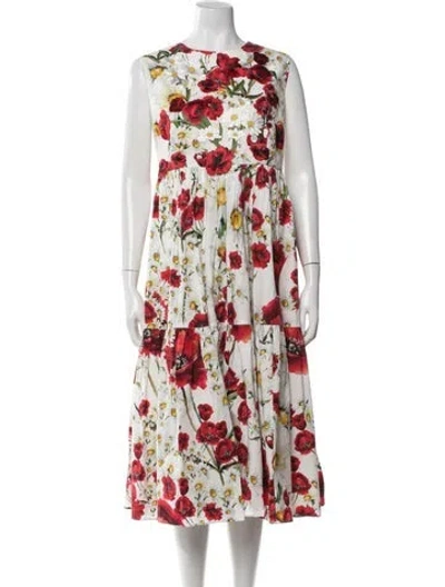 Pre-owned Dolce & Gabbana Floral Print Midi Length Dress In Red