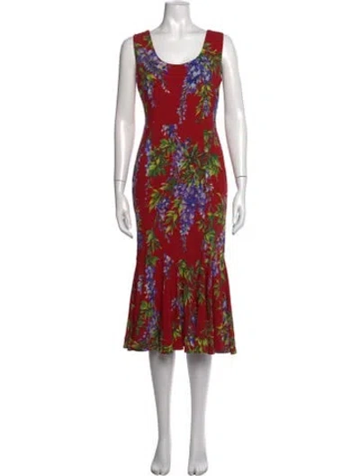 Pre-owned Dolce & Gabbana Floral Print Midi Length Dress In Red
