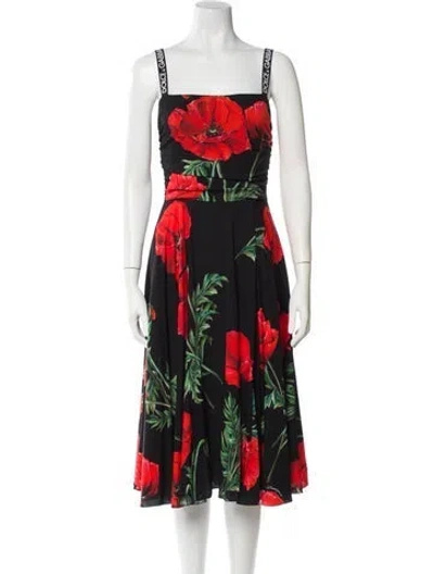 Pre-owned Dolce & Gabbana Floral Print Midi Length Dress W/ Tags In Black
