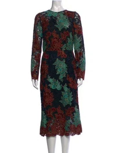 Pre-owned Dolce & Gabbana Floral Print Midi Length Dress W/ Tags In Black