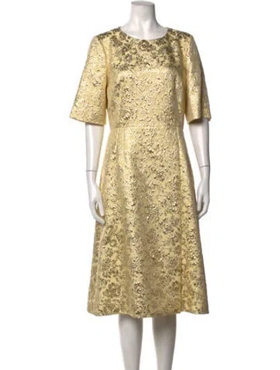 Pre-owned Dolce & Gabbana Floral Print Midi Length Dress W/ Tags In Gold/metallic