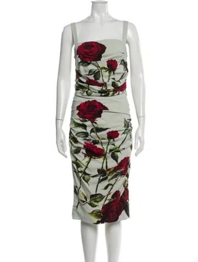 Pre-owned Dolce & Gabbana Floral Print Midi Length Dress W/ Tags In Green
