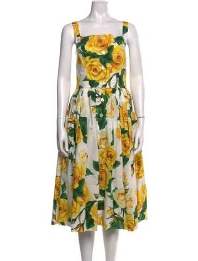 Pre-owned Dolce & Gabbana Floral Print Midi Length Dress W/ Tags In Neutral