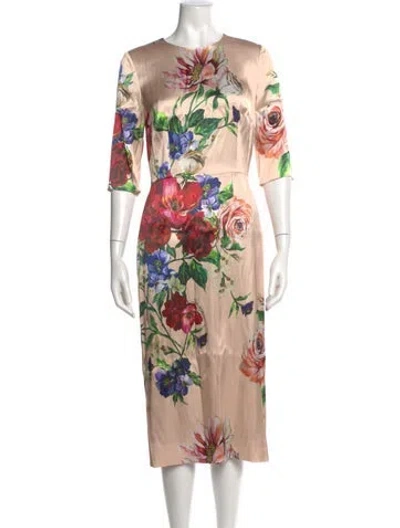 Pre-owned Dolce & Gabbana Floral Print Midi Length Dress W/ Tags In Pink