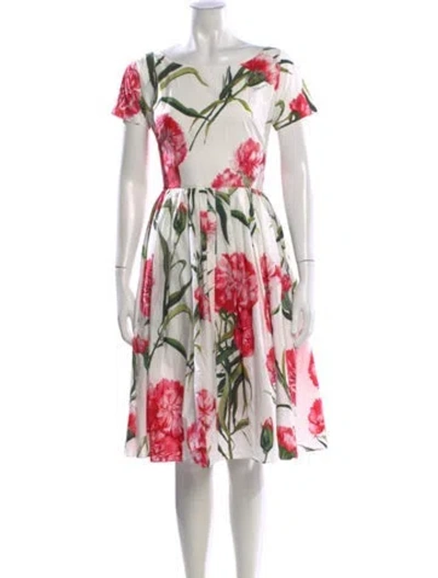 Pre-owned Dolce & Gabbana Floral Print Midi Length Dress W/ Tags In White