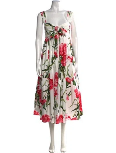 Pre-owned Dolce & Gabbana Floral Print Midi Length Dress W/ Tags In White