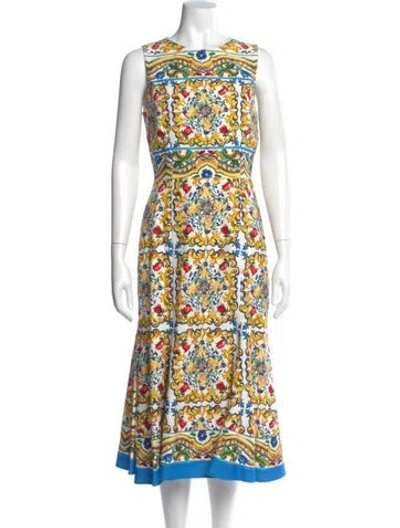 Pre-owned Dolce & Gabbana Floral Print Midi Length Dress In White