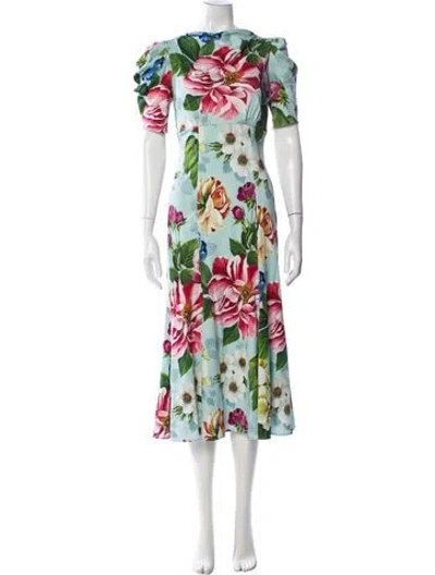 Pre-owned Dolce & Gabbana Floral Print Midi Length Dress In White