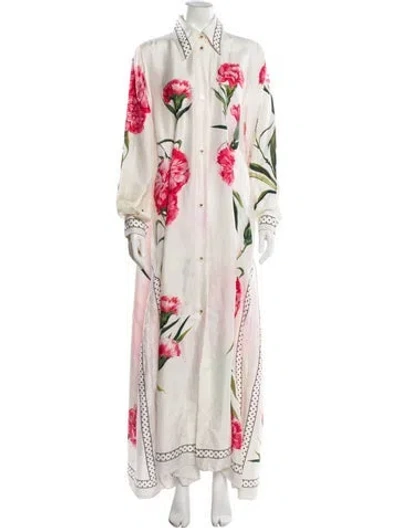 Pre-owned Dolce & Gabbana Floral Print Midi Length Dress In White