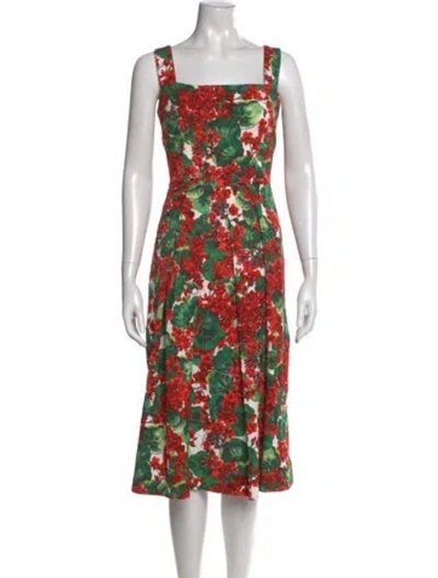 Pre-owned Dolce & Gabbana Floral Print Midi Length Dress In White