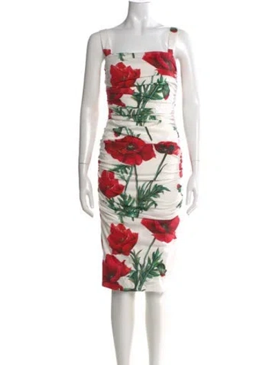 Pre-owned Dolce & Gabbana Floral Print Midi Length Dress In White