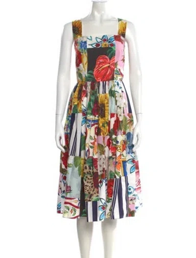 Pre-owned Dolce & Gabbana Floral Print Midi Length Dress In White
