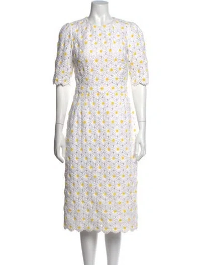 Pre-owned Dolce & Gabbana Floral Print Midi Length Dress In White