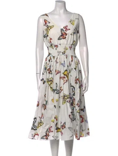 Pre-owned Dolce & Gabbana Floral Print Midi Length Dress In White