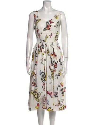 Pre-owned Dolce & Gabbana Floral Print Midi Length Dress In White