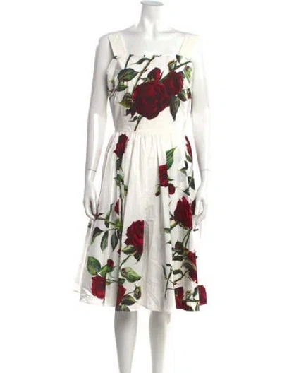 Pre-owned Dolce & Gabbana Floral Print Midi Length Dress In White
