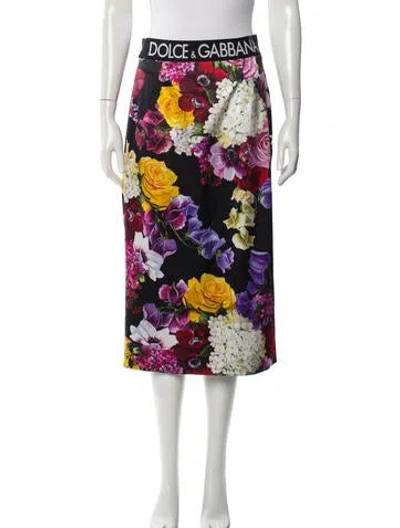 Pre-owned Dolce & Gabbana Floral Print Midi Length Skirt In Black