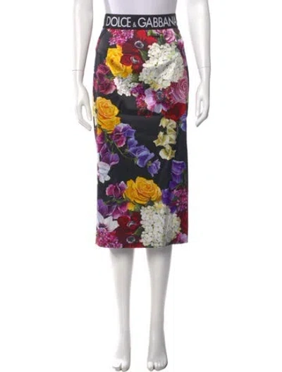 Pre-owned Dolce & Gabbana Floral Print Midi Length Skirt In Black