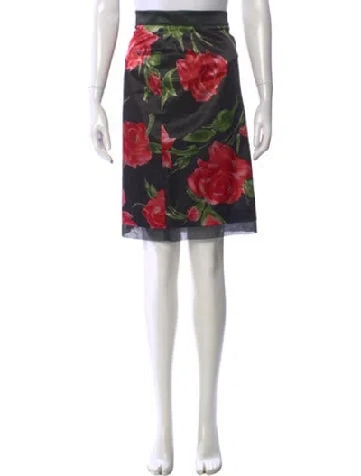 Pre-owned Dolce & Gabbana Floral Print Midi Length Skirt In Black