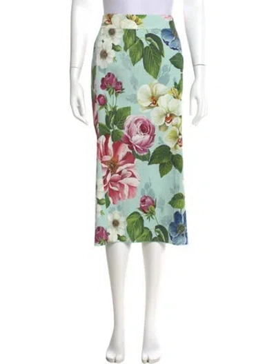 Pre-owned Dolce & Gabbana Floral Print Midi Length Skirt In Blue