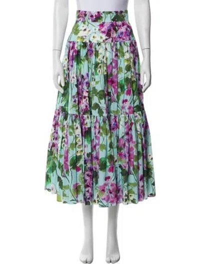 Pre-owned Dolce & Gabbana Floral Print Midi Length Skirt In Blue
