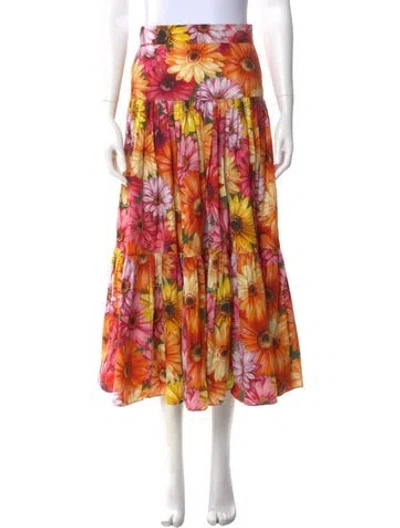 Pre-owned Dolce & Gabbana Floral Print Midi Length Skirt In Orange
