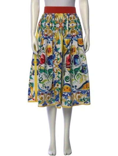 Pre-owned Dolce & Gabbana Floral Print Midi Length Skirt In White