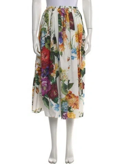 Pre-owned Dolce & Gabbana Floral Print Midi Length Skirt In White