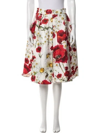Pre-owned Dolce & Gabbana Floral Print Midi Length Skirt In White