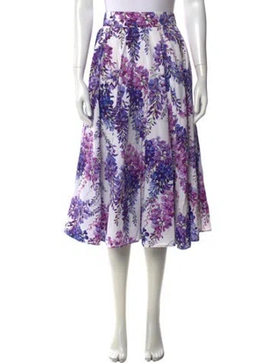 Pre-owned Dolce & Gabbana Floral Print Midi Length Skirt In White